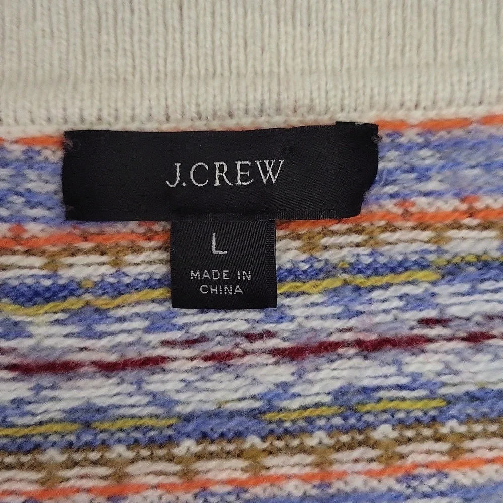 J Crew Womens L Knit Sweater‎ Lambs Wool Blend Fair Isle Collared Preppy